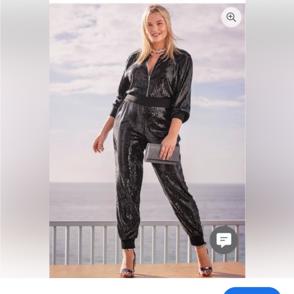 VENUS Black Sequin Jumpsuit with Tapered Legs
